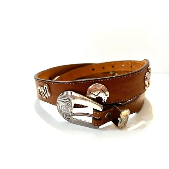 Silver Creek Brown Leather Belt with Silver & Rose Toned Fetishized  Size 28 - Picture 4 of 13